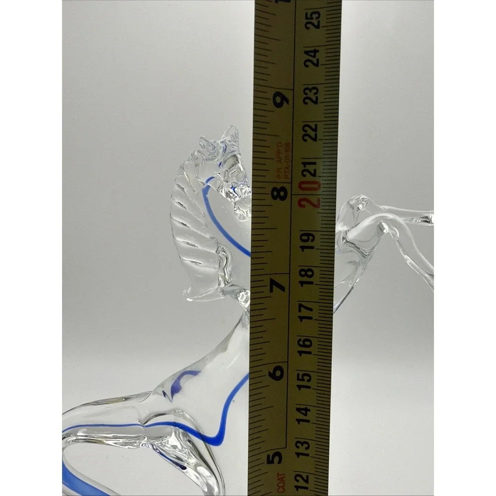Vintage Murano Style Art Glass Horse Figurine Clear Cobalt Blue 8.25